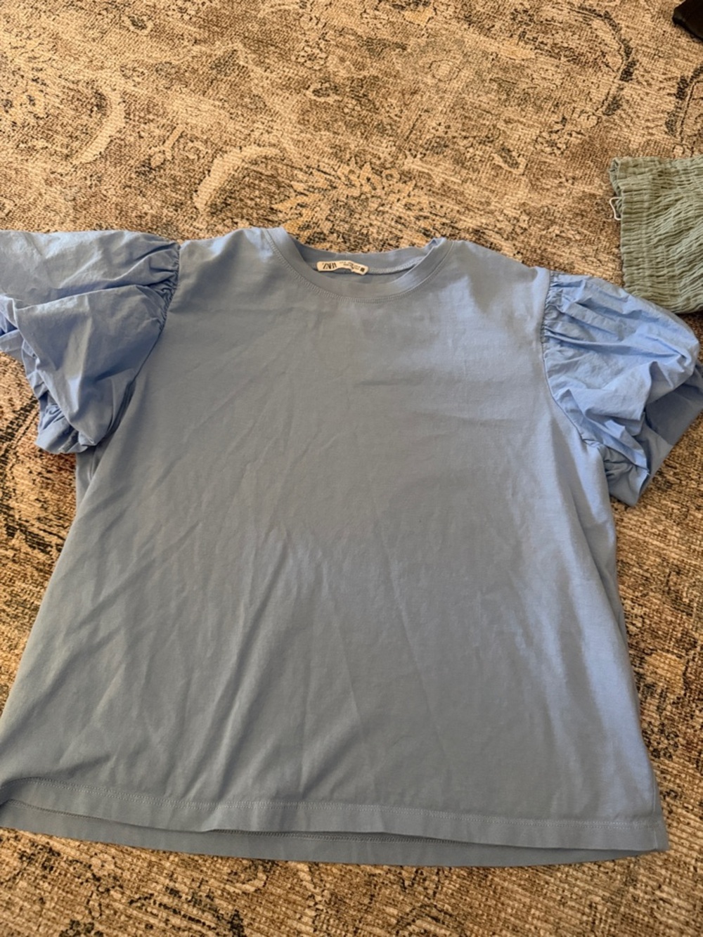 Zara Sky Blue Puff Sleeve Tee